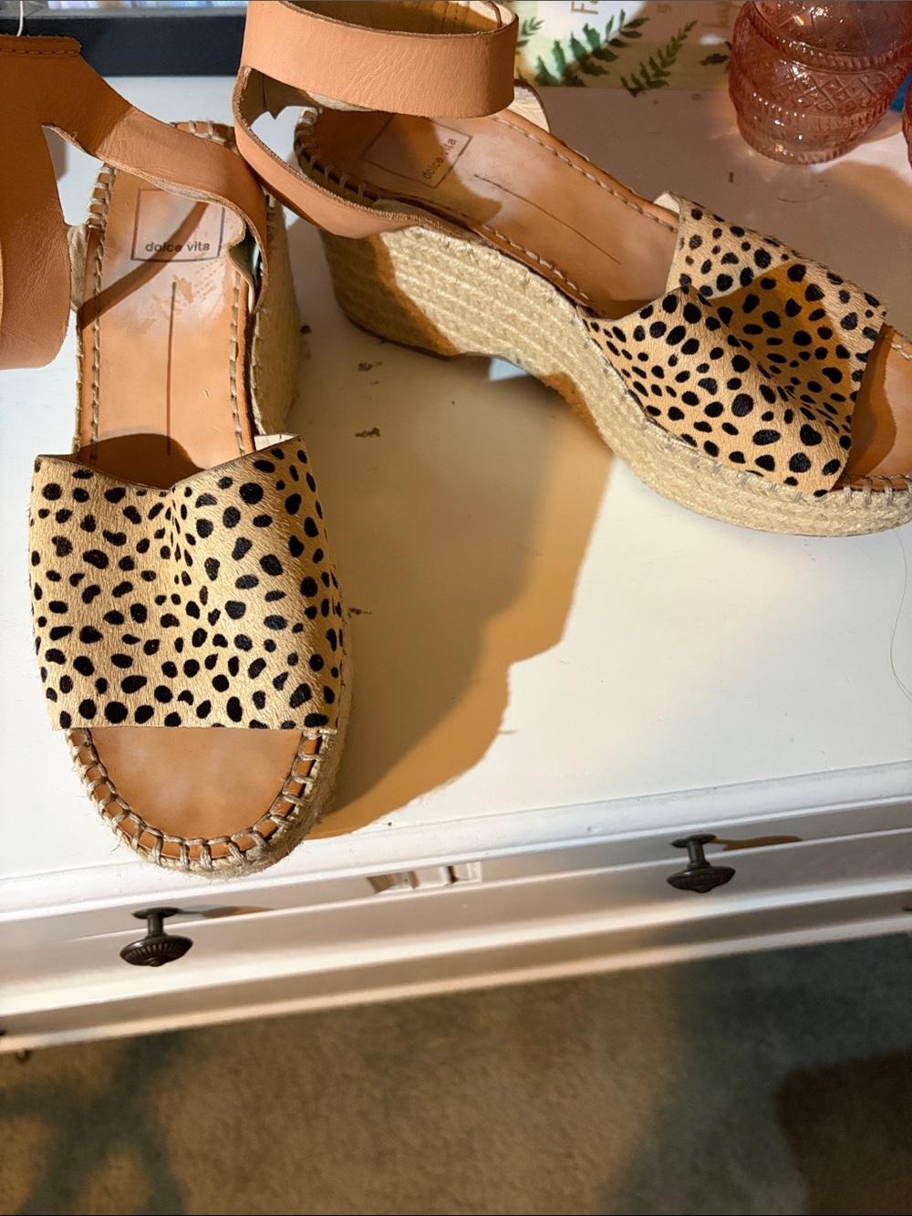Dolce Vita Leopard Print Tan Espadrille Wedge Sandals